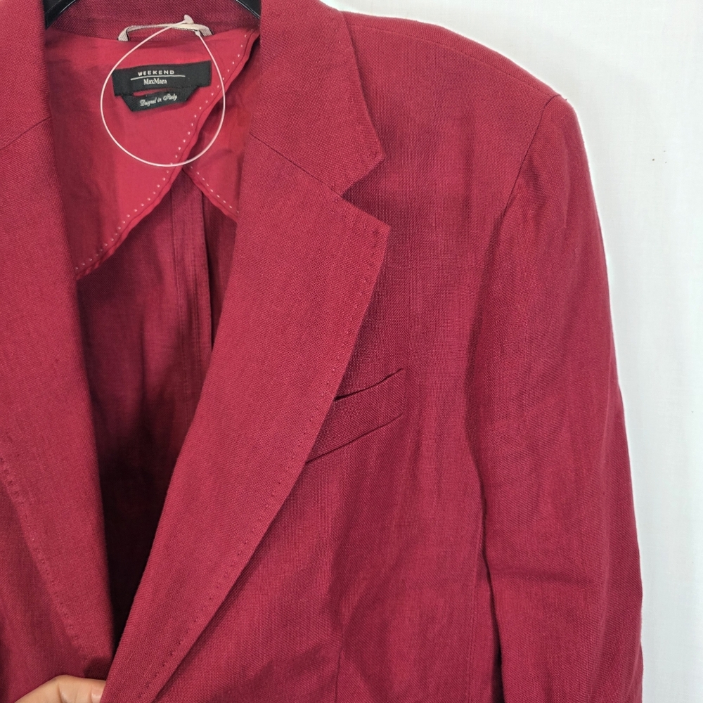 NWT Weekend Max Mara Ofidio 100% Linen Blazer Jacket Bordeaux Red Size 12 - Picture 2 of 10